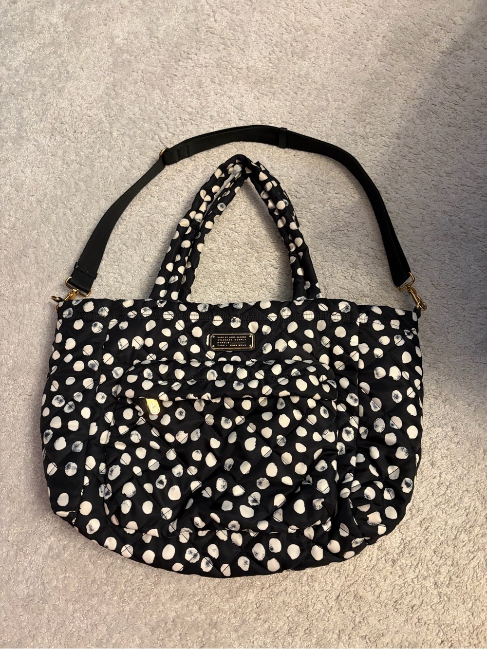 Marc by Marc Jacobs Black & White Polka Dot Quilted Tote with Adjustable Strap